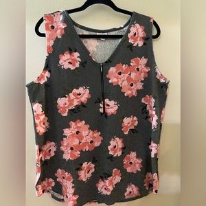 EUC- Women’s LulaRoe Rachael Wide Strap Tank Top Size Large Grey w/ pink floral